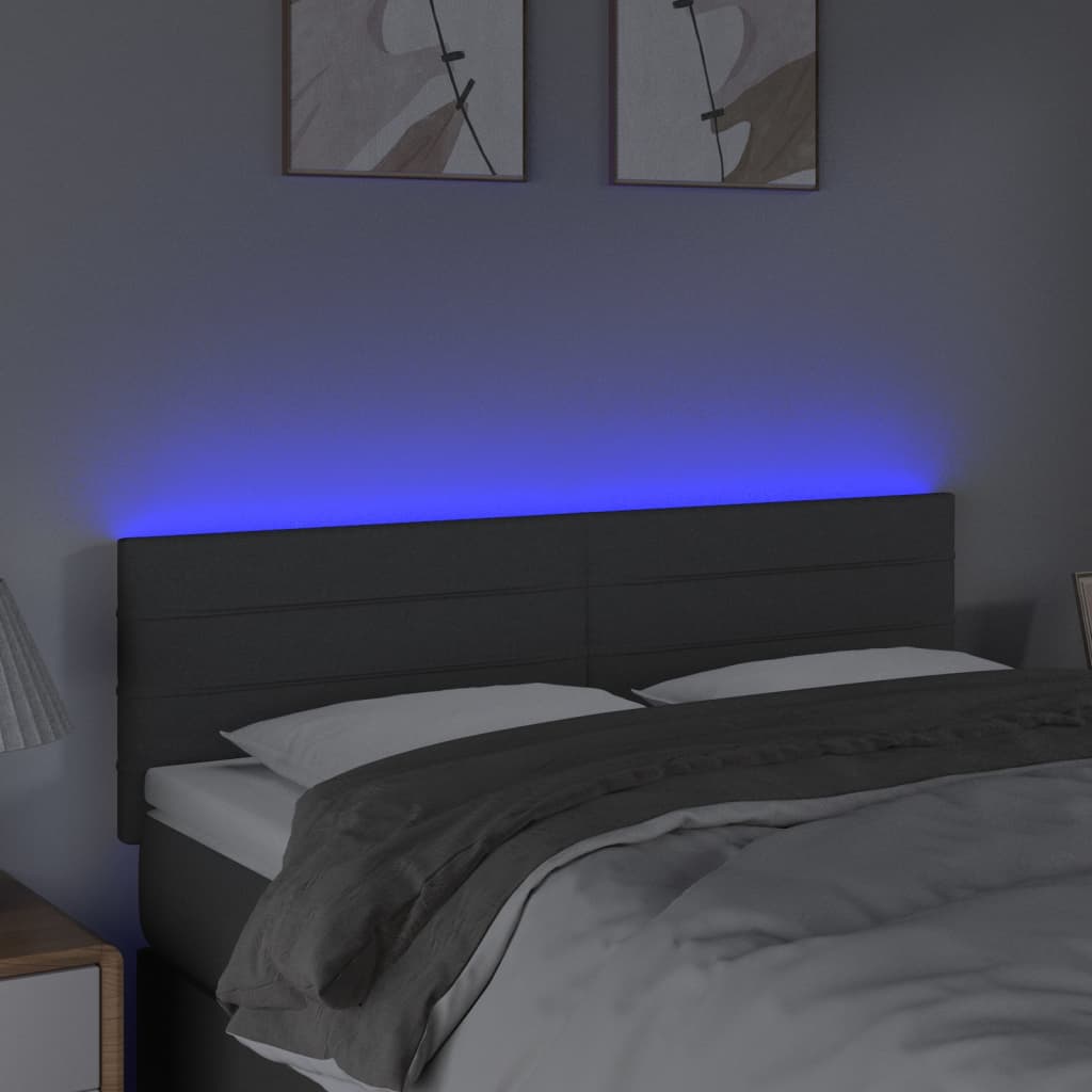 vidaXL Hoofdbord LED 144x5x78/88 cm stof donkergrijs afbeelding