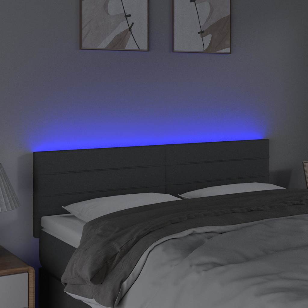vidaXL Hoofdbord LED 144x5x78/88 cm stof donkergrijs grijs, foto 2
