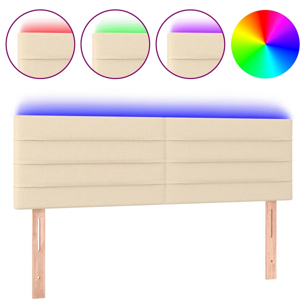vidaXL Tăblie de pat cu LED, crem, 144x5x78/88 cm, textil
