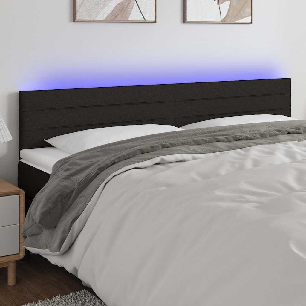Sengegavl med LED-lys i stof - 180 × 5 × 78/88 cm, sort