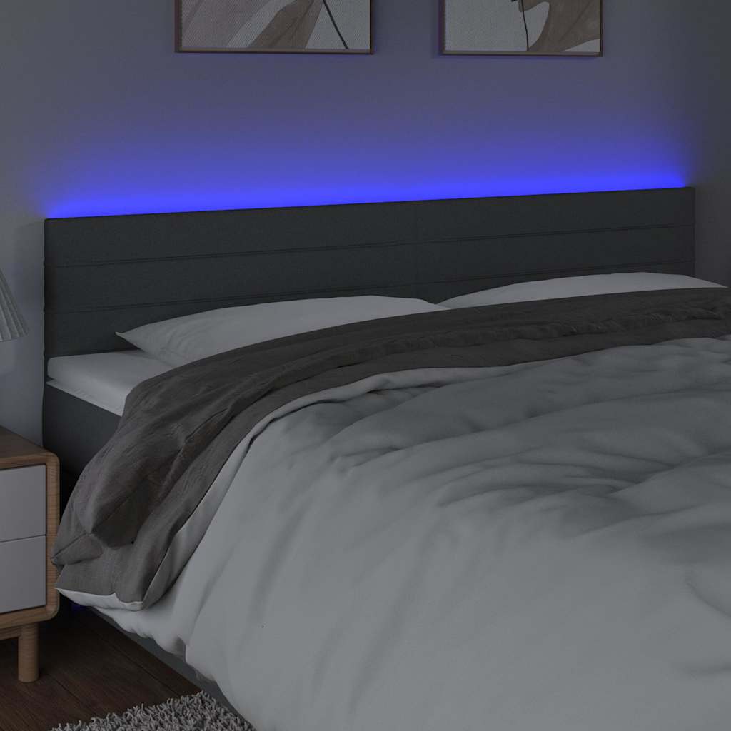 vidaXL Hoofdbord LED 200x5x78/88 cm stof donkergrijs grijs, foto 2