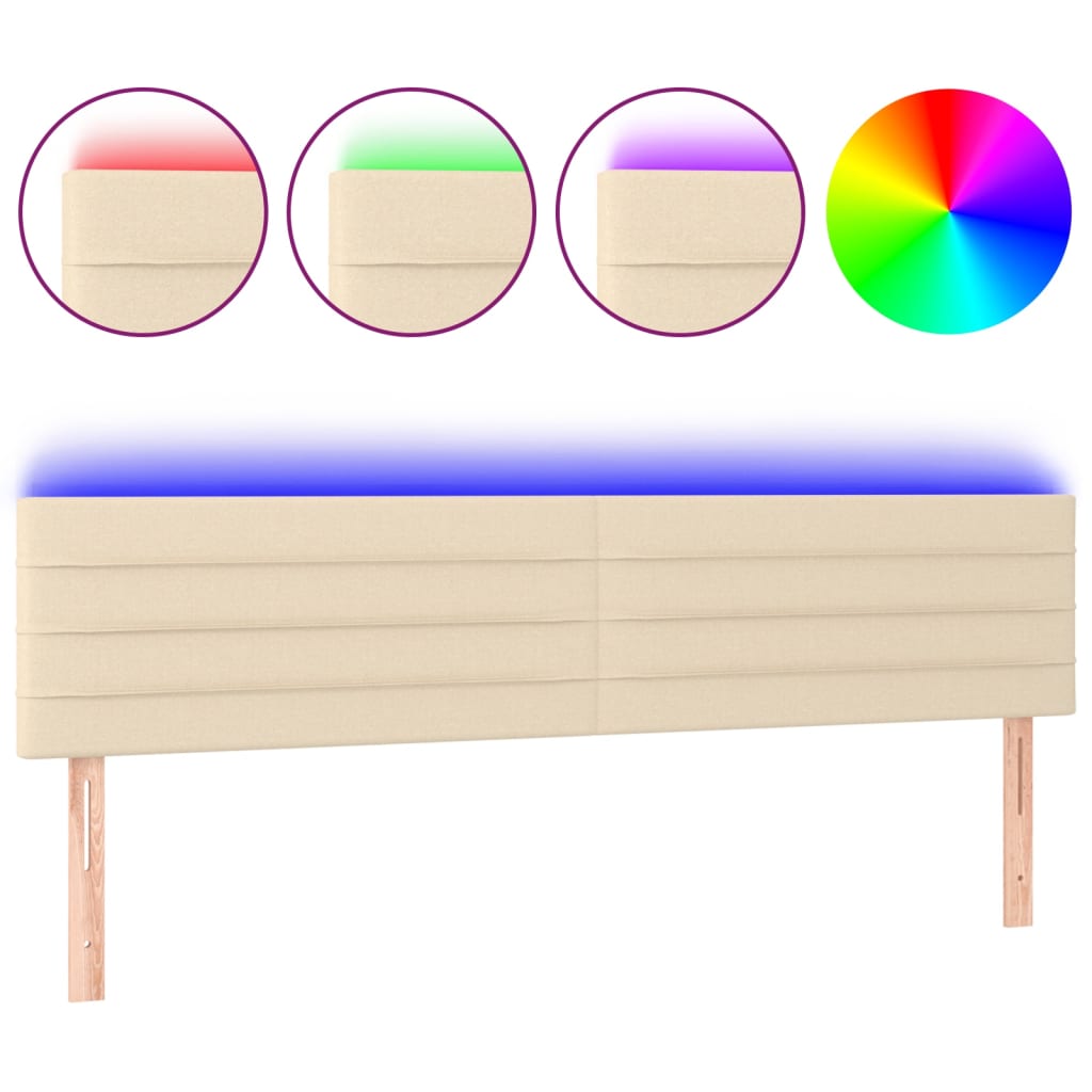 vidaXL Čelo postele s LED krémové 200x5x78/88 cm textil