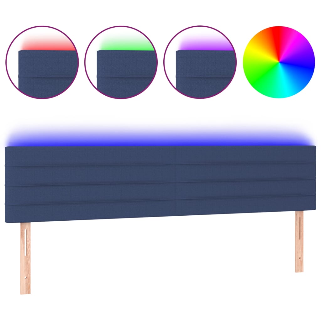 vidaXL Čelo postele s LED modré 200x5x78/88 cm textil