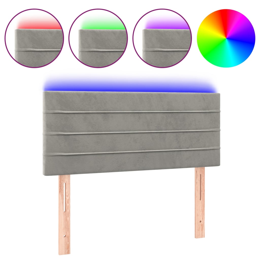 vidaXL Čelo postele s LED světle šedé 80 x 5 x 78/88 cm samet