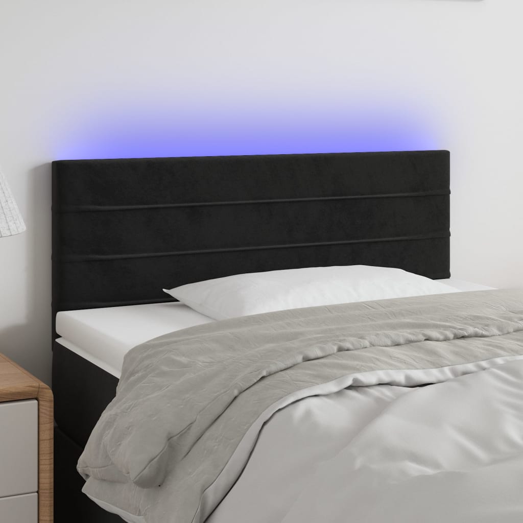 vidaXL Tăblie de pat cu LED, negru, 80x5x78/88 cm, catifea