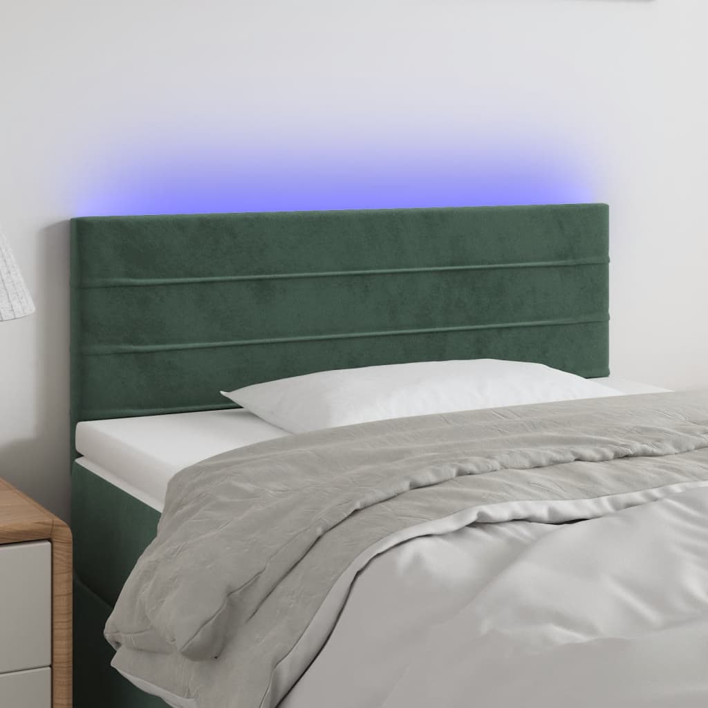 vidaXL Tăblie de pat cu LED, verde închis, 80x5x78/88 cm, catifea