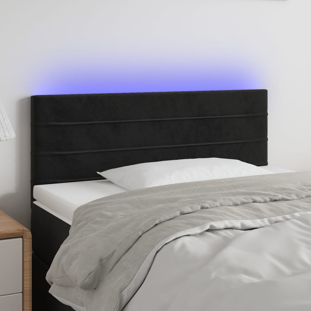 vidaXL Tăblie de pat cu LED, negru, 90x5x78/88 cm, catifea