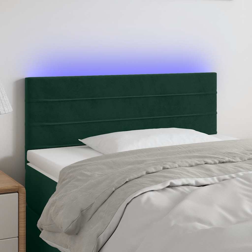 vidaXL Tăblie de pat cu LED, verde închis, 90x5x78/88 cm, catifea