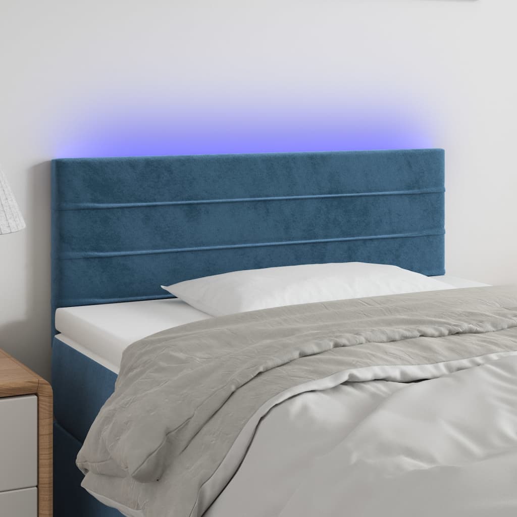 vidaXL sengegavl med LED-lys 90x5x78/88 cm fløjl mørkeblå