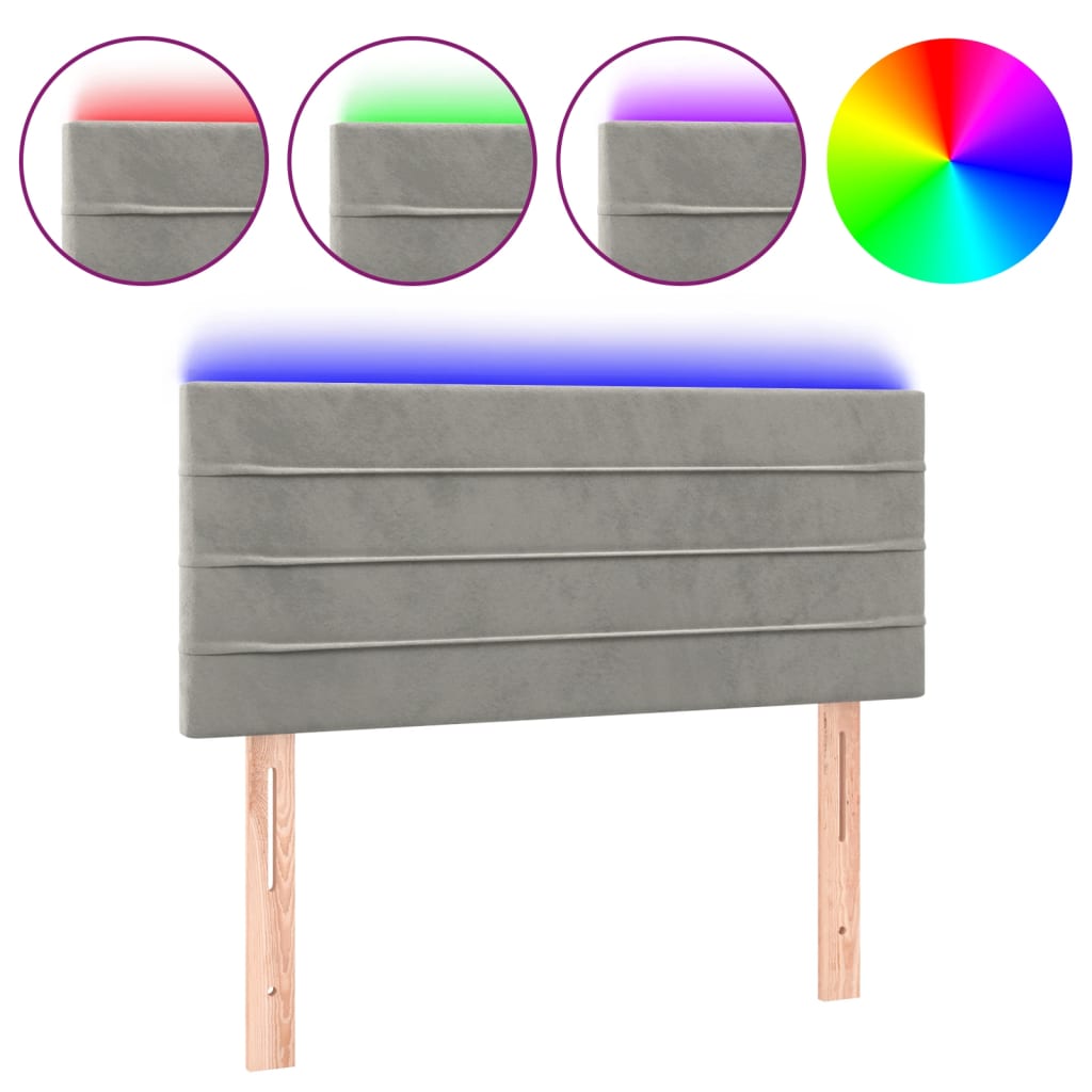 Thumbnail - vidaXL LED Kopfteil Hellgrau 100x5x78/88 cm Samt