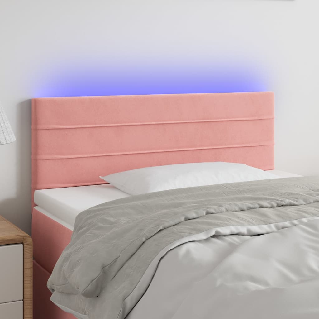 vidaXL sengegavl med LED-lys 100x5x78/88 cm fløjl lyserød