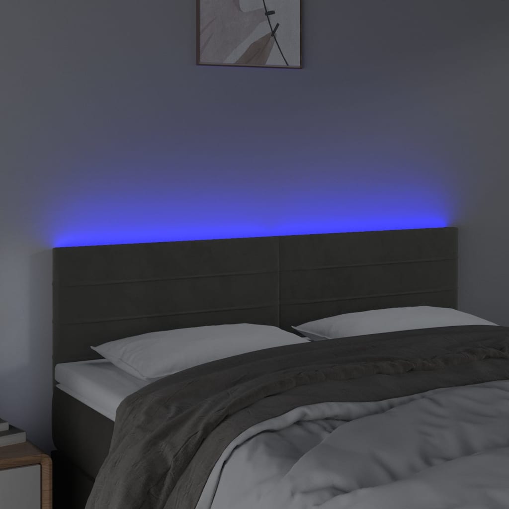vidaXL Čelo postele s LED tmavosivé 144x5x78/88 cm zamat