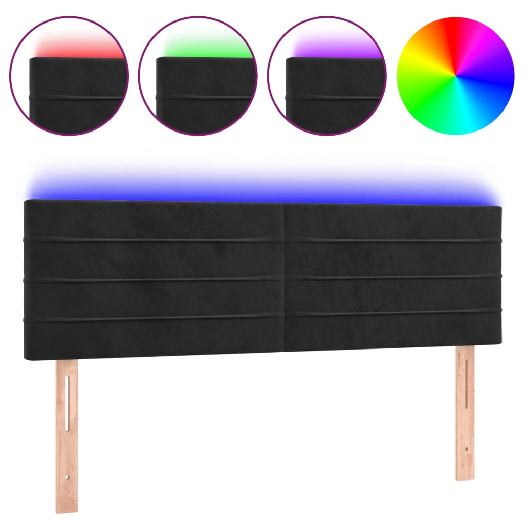 Thumbnail - vidaXL LED Kopfteil Schwarz 144x5x78/88 cm Samt
