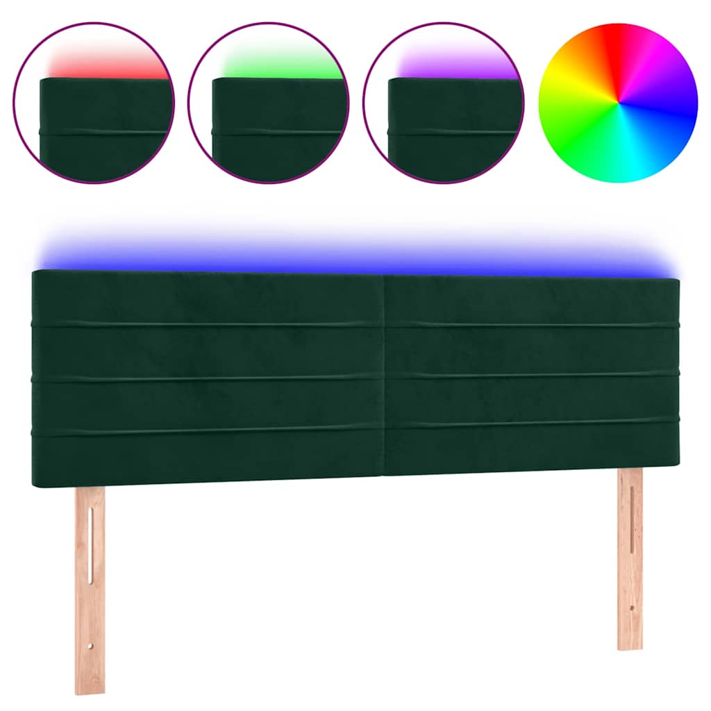 vidaXL Hoofdbord LED 144x5x78/88 cm fluweel donkergroen groen, foto 3