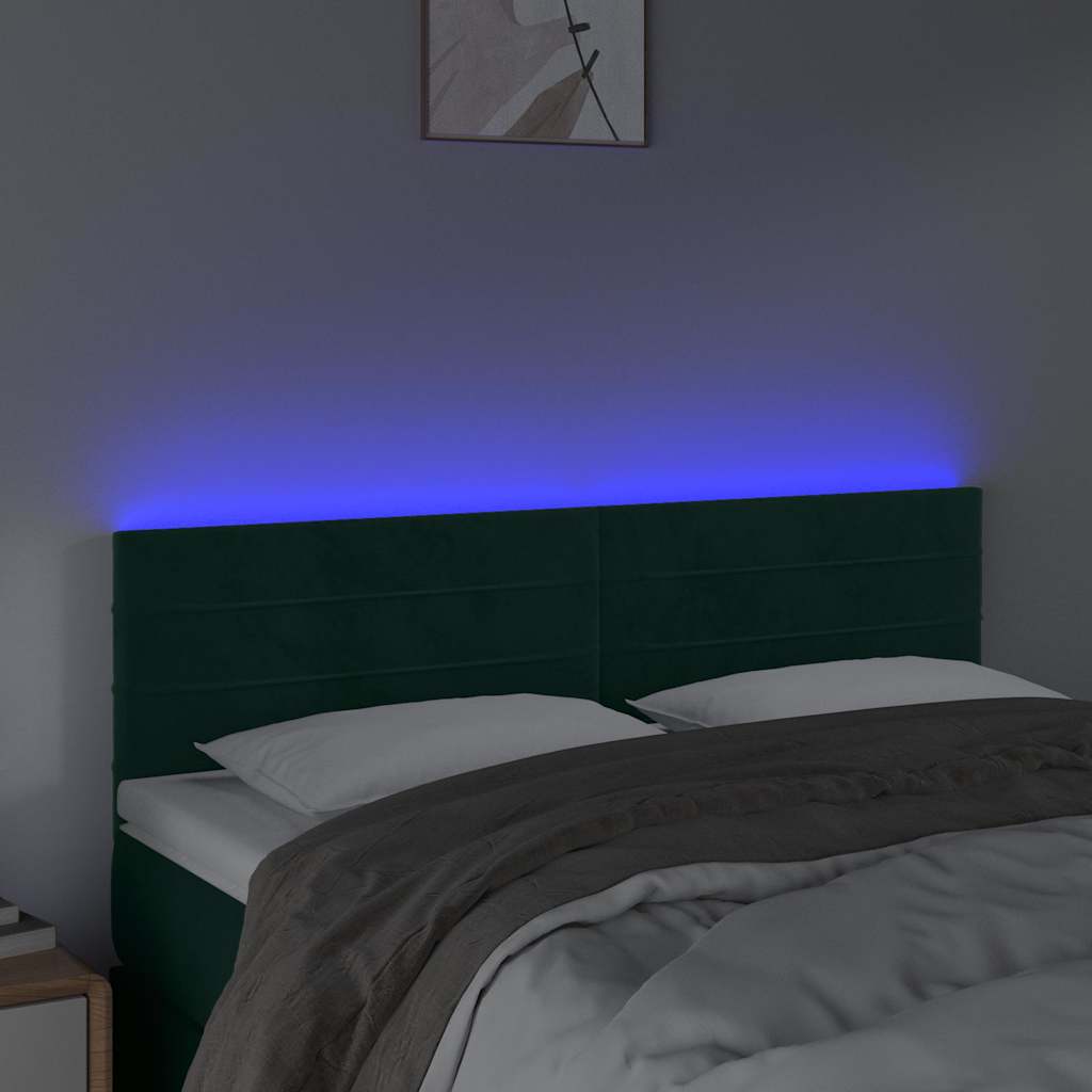 vidaXL Hoofdbord LED 144x5x78/88 cm fluweel donkergroen groen, foto 2