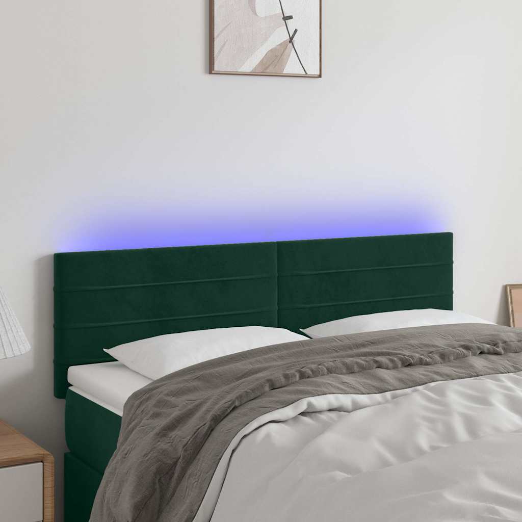 vidaXL LED Kopfteil Dunkelgrün 144x5x78/88 cm Samt