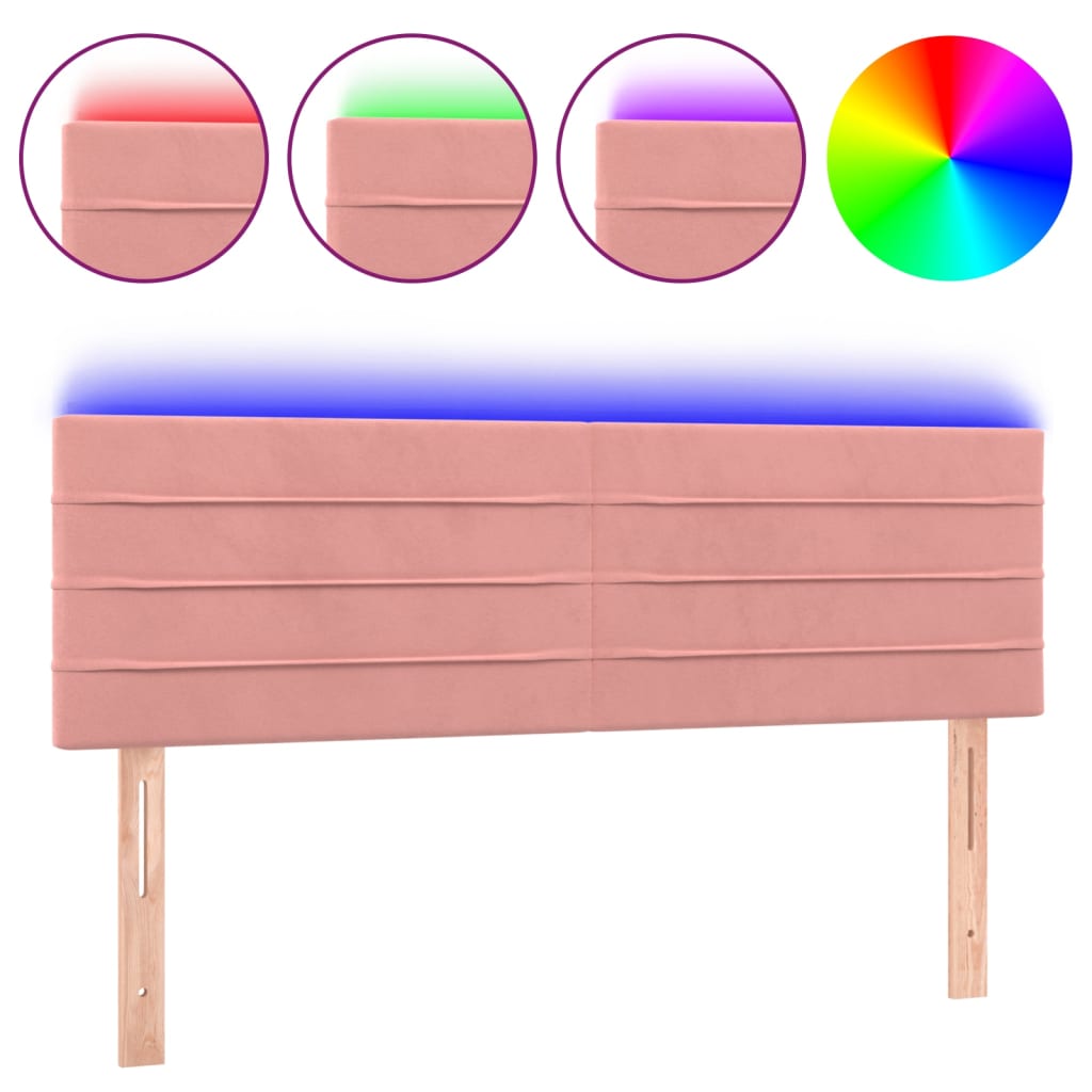 vidaXL Čelo postele s LED růžové 144x5x78/88 cm samet