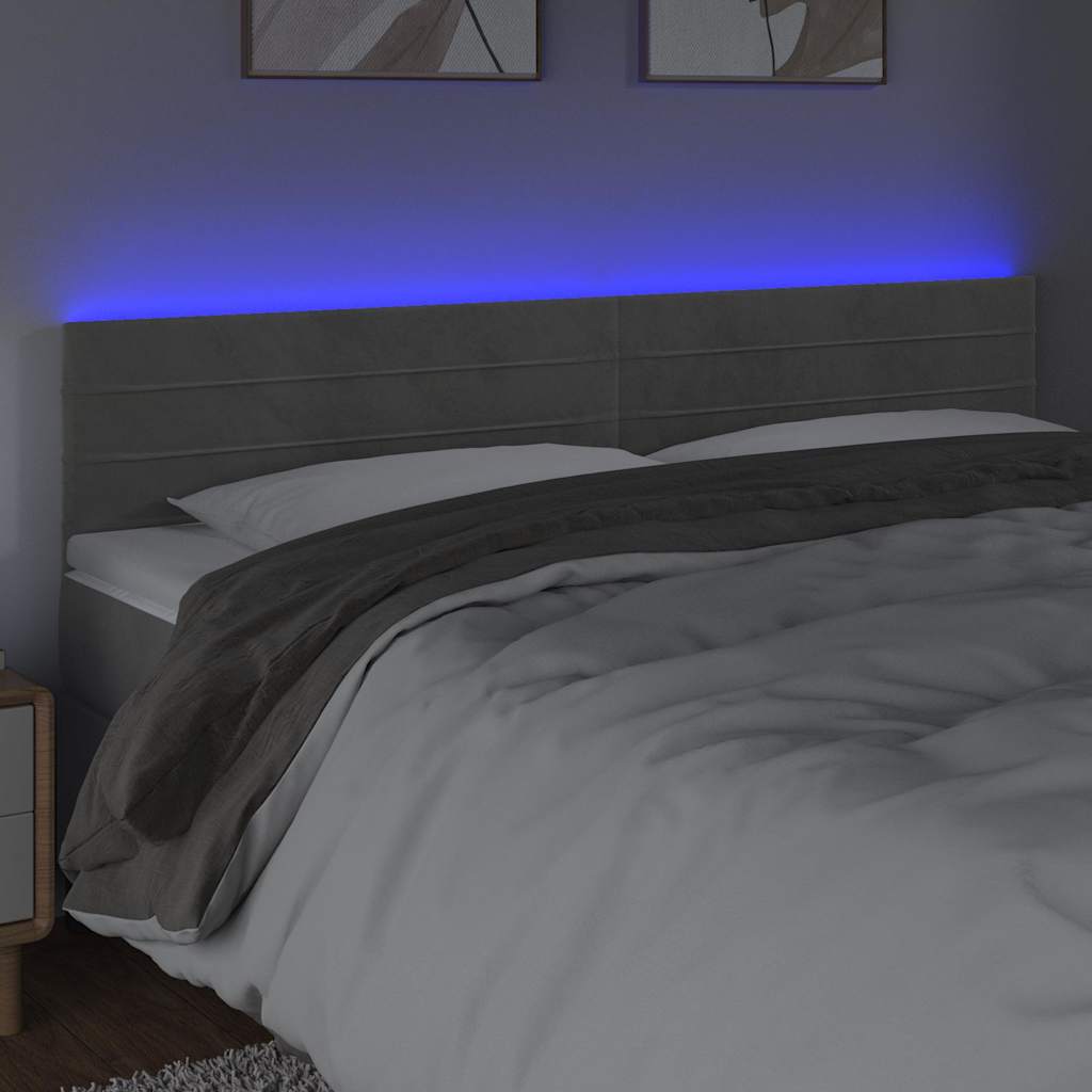 vidaXL Hoofdbord LED 160x5x78/88 cm fluweel lichtgrijs grijs, foto 2