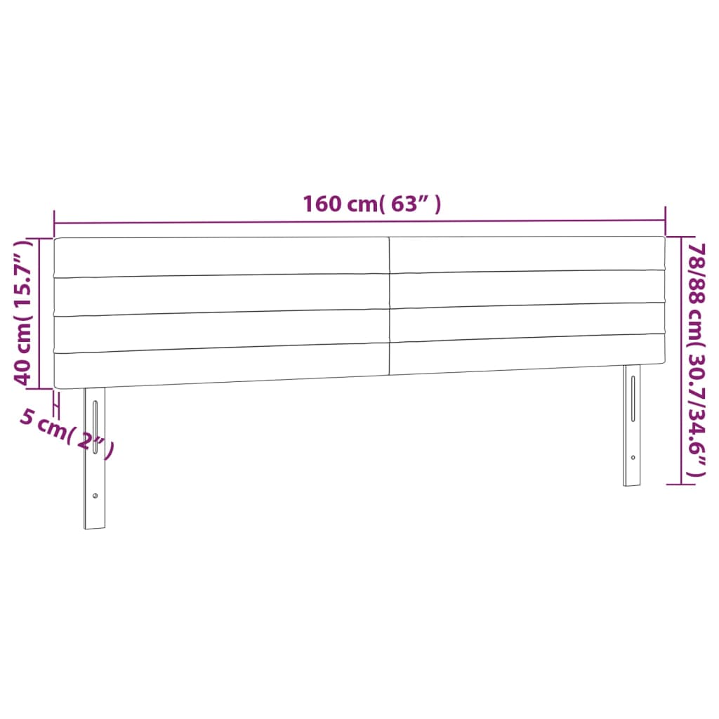 világosszürke bársony LED-es fejtámla 160x5x78/88 cm