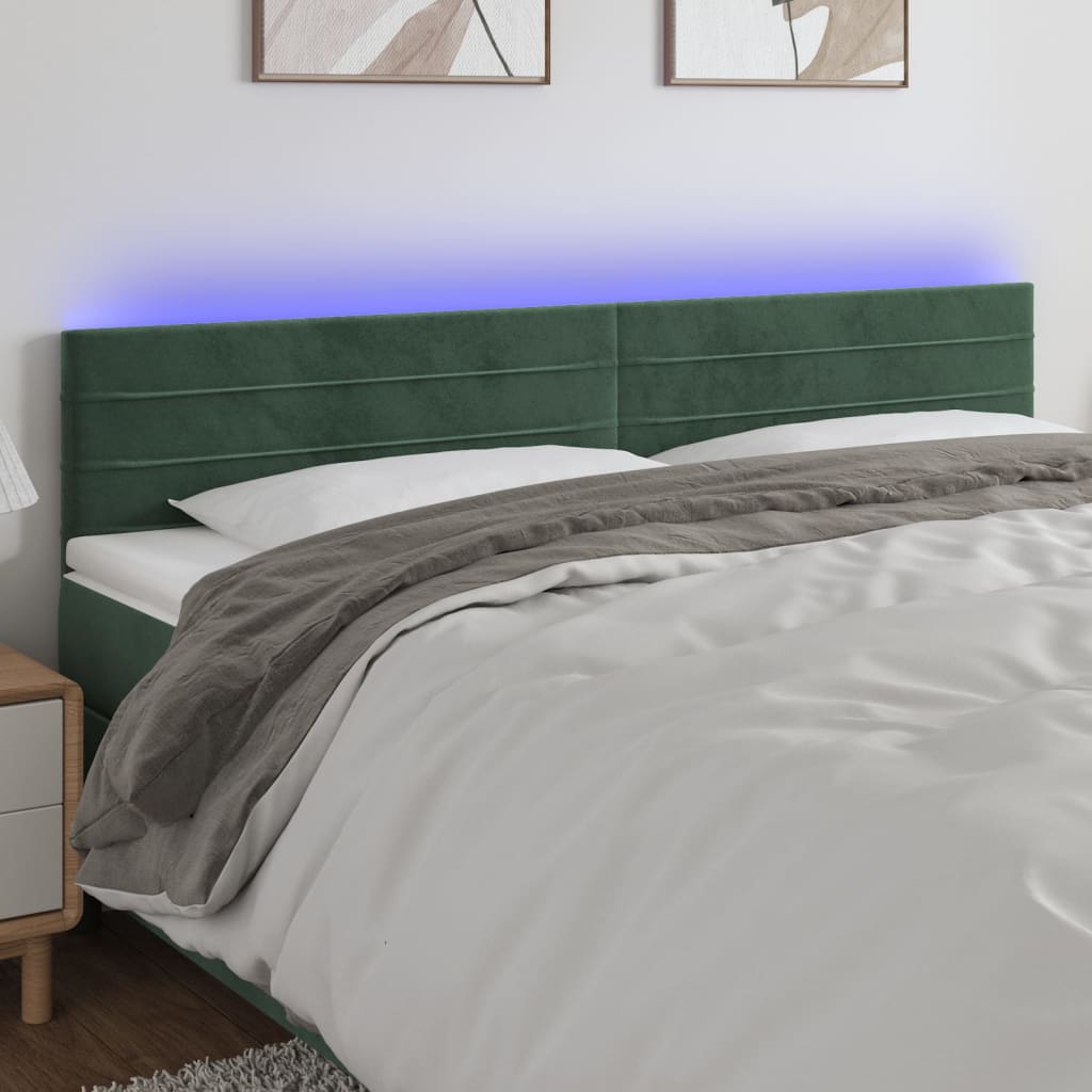 vidaXL Tăblie de pat cu LED, verde închis, 160x5x78/88 cm, catifea