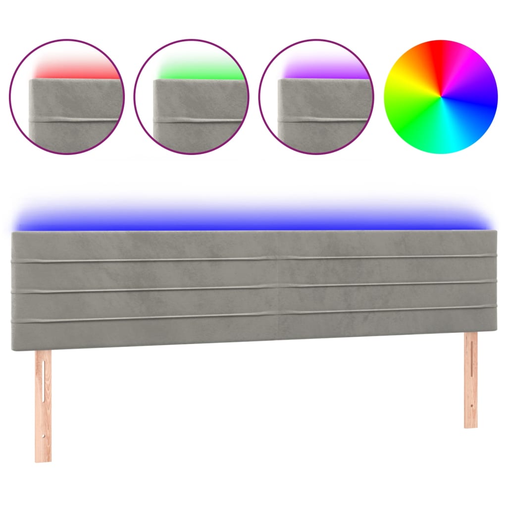 vidaXL Čelo postele s LED světle šedé 180x5x78/88 cm samet