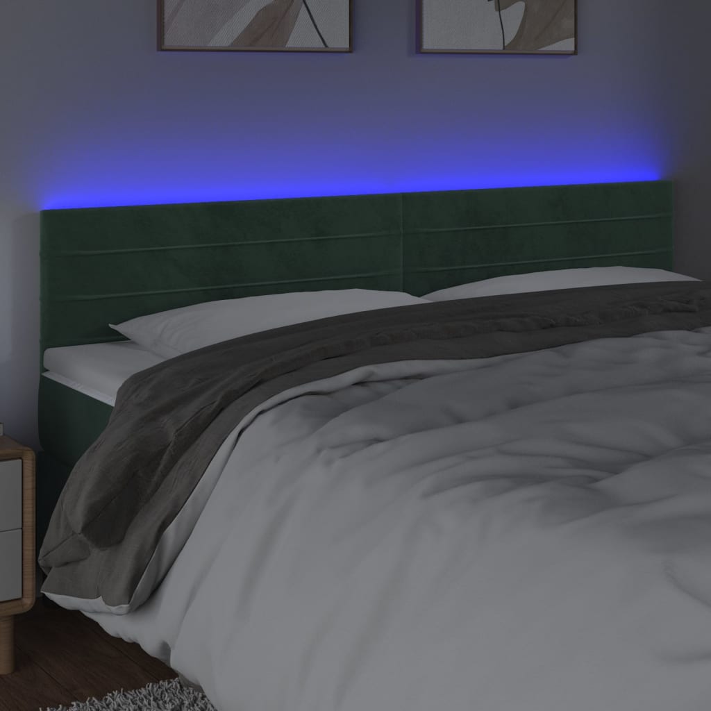 vidaXL Hoofdbord LED 180x5x78/88 cm fluweel donkergroen afbeelding