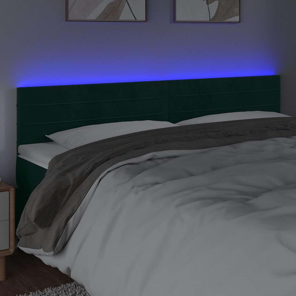 vidaXL Hoofdbord LED 200x5x78/88 cm fluweel donkergroen groen, foto 2