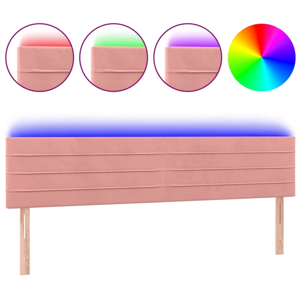 vidaXL Čelo postele s LED růžové 200x5x78/88 cm samet