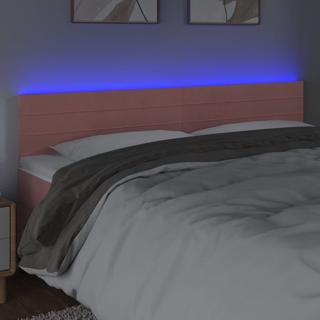 vidaXL Hoofdbord LED 200x5x78/88 cm fluweel roze afbeelding