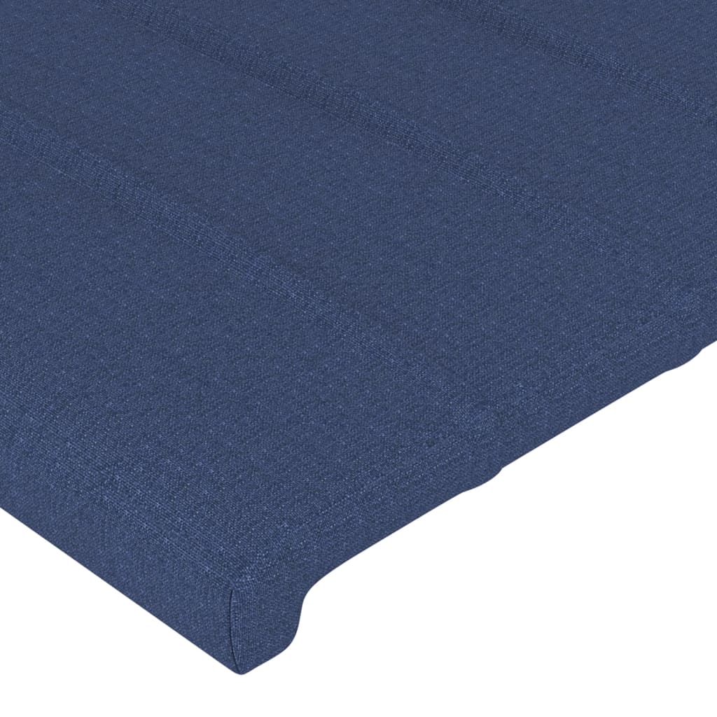 Tăblie de pat cu LED, albastru, 144x5x78/88 cm, textil