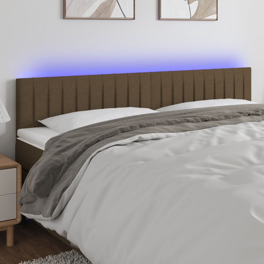 Čelo postele s LED tmavě hnědé 160x5x78/88 cm textil