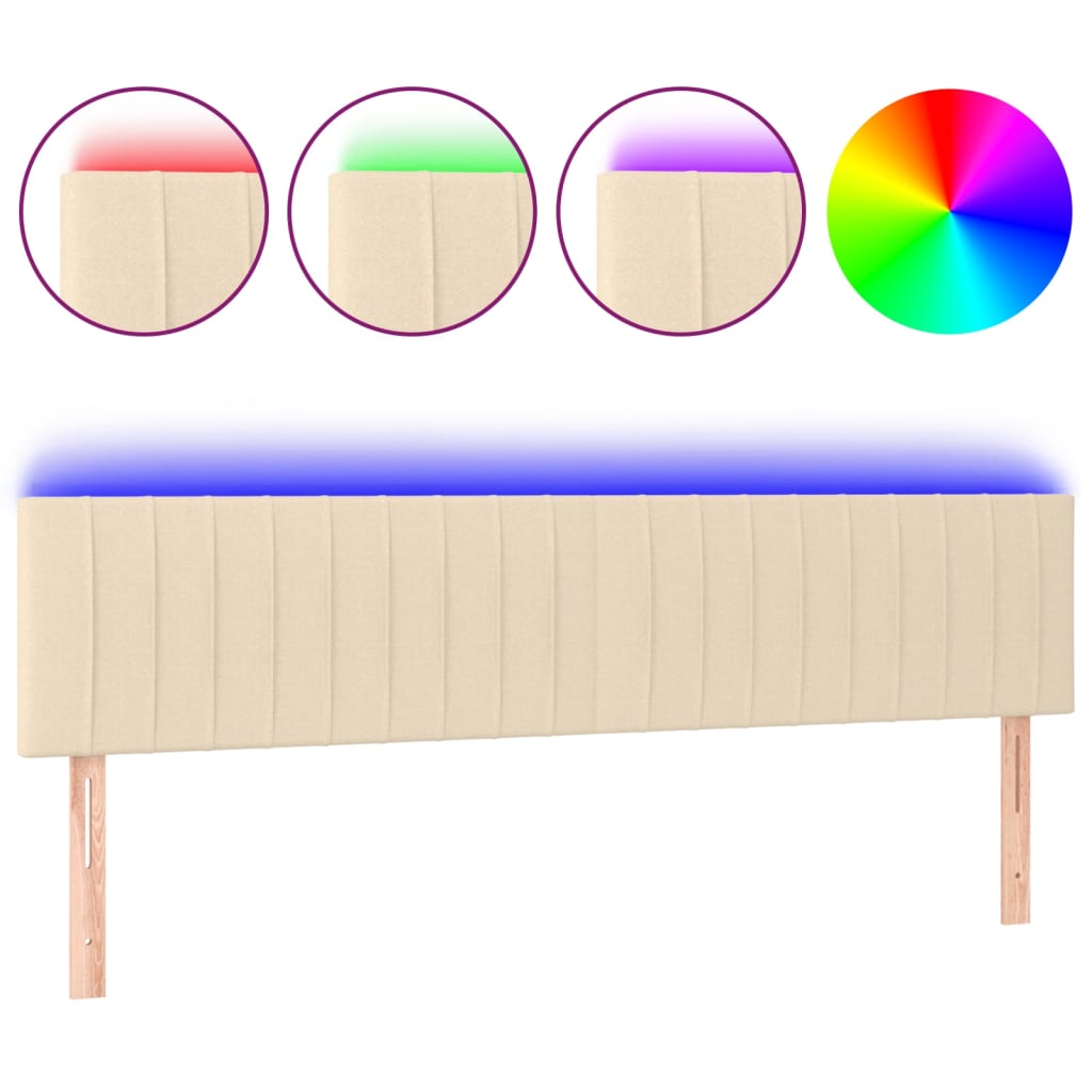 vidaXL Čelo postele s LED krémové 160x5x78/88 cm textil