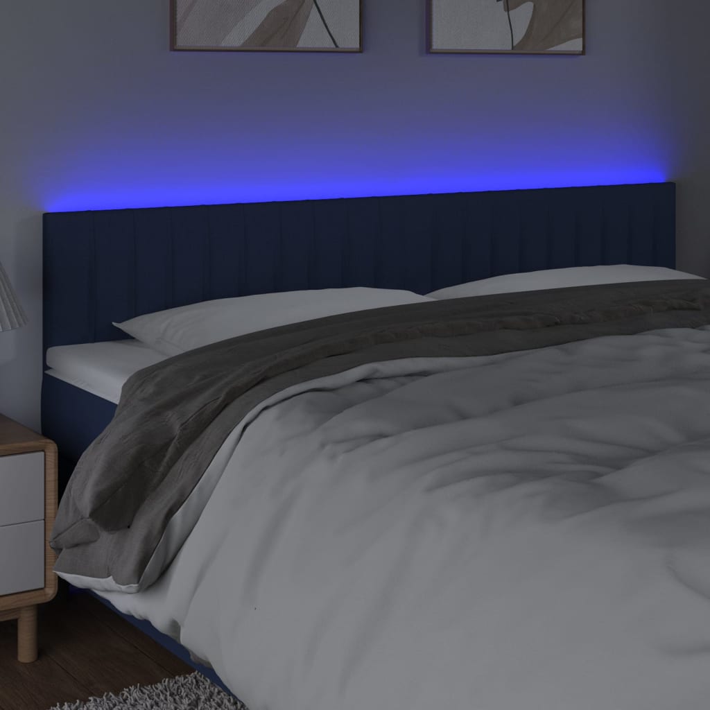vidaXL Hoofdbord LED 160x5x78/88 cm stof blauw afbeelding