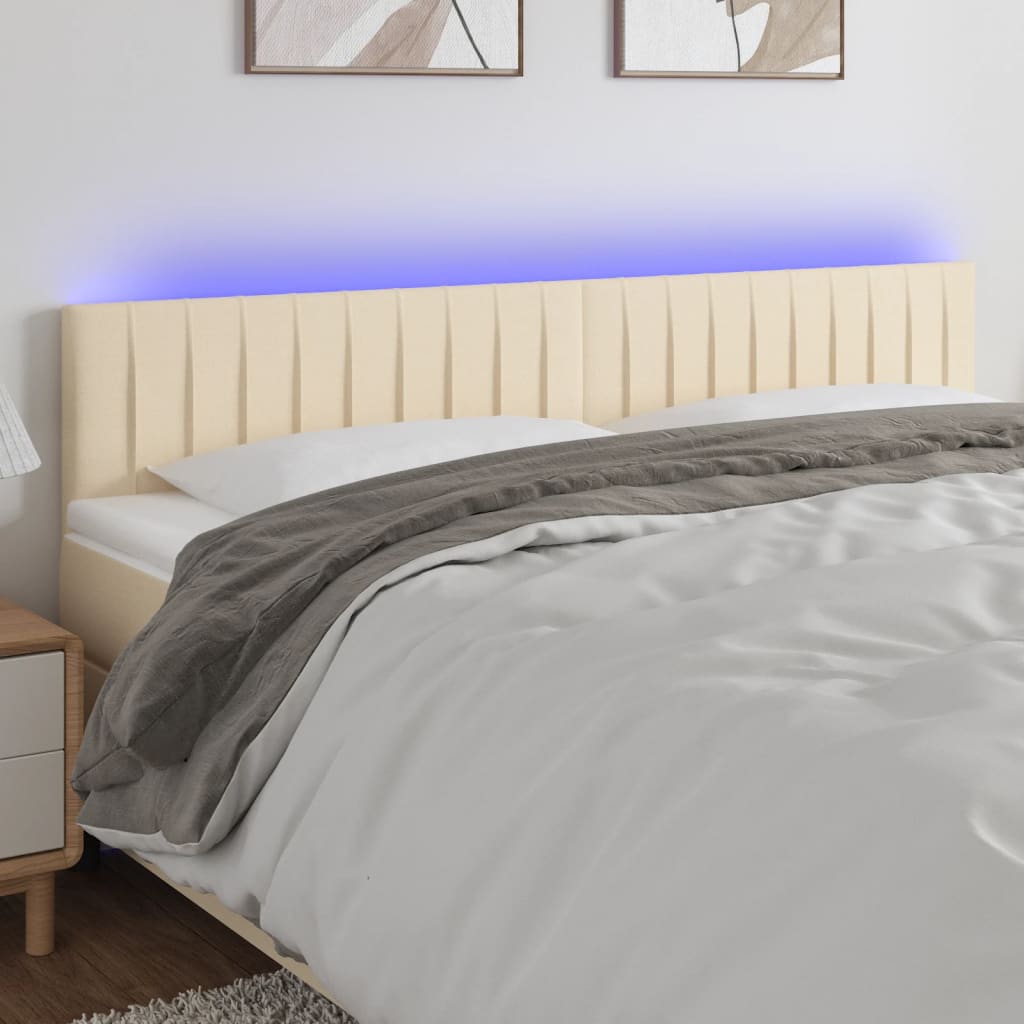 vidaXL Tăblie de pat cu LED, crem, 180x5x78/88 cm, textil