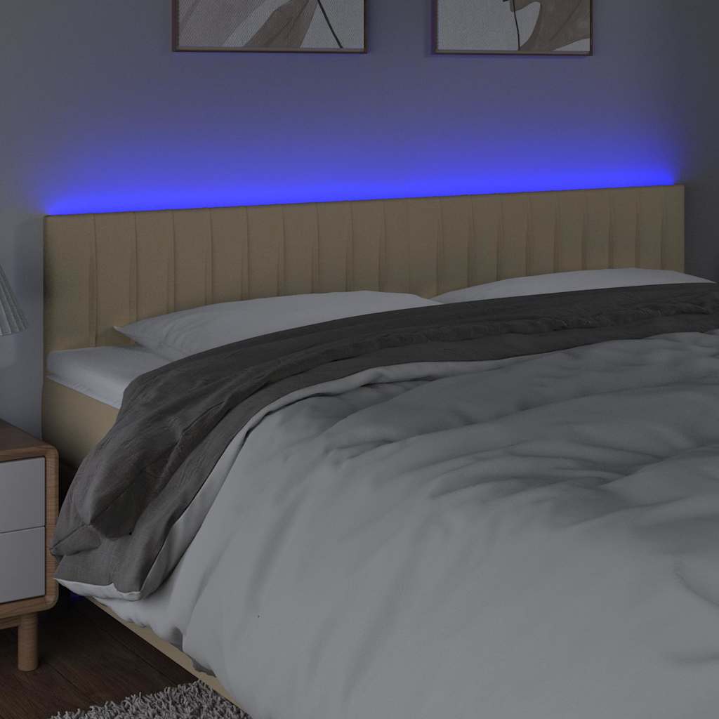 vidaXL Hoofdbord LED 200x5x78/88 cm stof crèmekleurig, foto 2