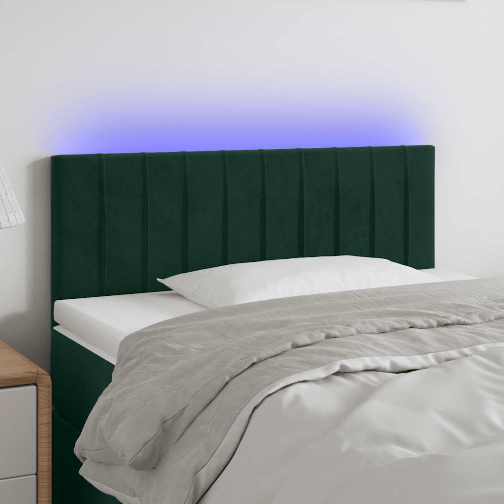 vidaXL Tăblie de pat cu LED, verde închis, 80x5x78/88 cm, catifea