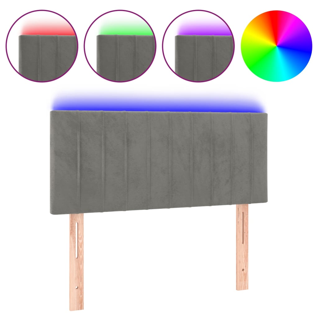 vidaXL Čelo postele s LED světle šedé 90x5x78/88 cm samet
