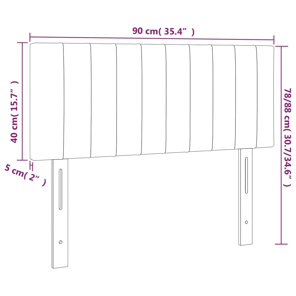 világosszürke bársony LED-es fejtámla 90x5x78/88 cm