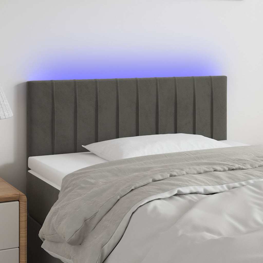 Sengegavl Med LED-Lys Velour - Mørkegrå / 90 x 5 x 78/88 cm