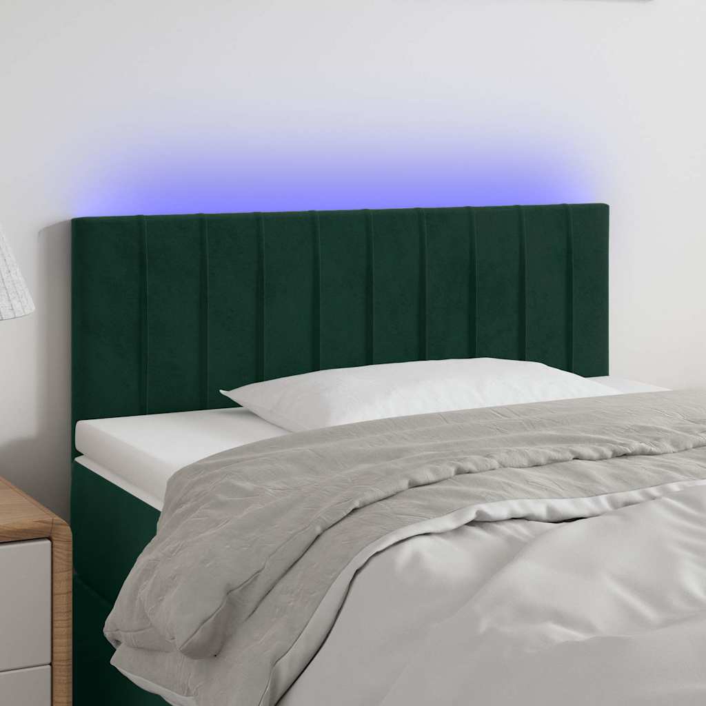 vidaXL Tăblie de pat cu LED, verde închis, 90x5x78/88 cm, catifea