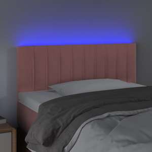 vidaXL Cabeceira de cama c/ luzes LED veludo 90x5x78/88 cm rosa