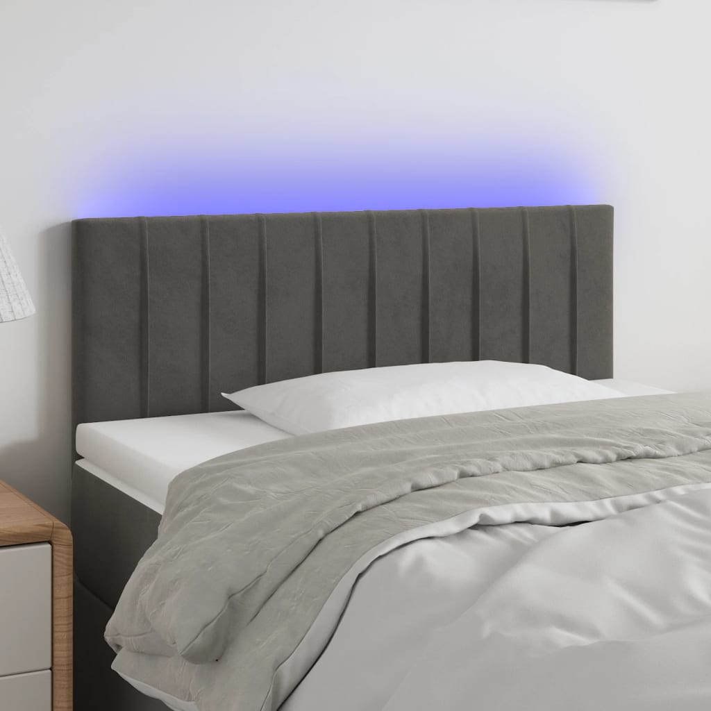 vidaXL Tête de lit à LED Gris foncé 100x5x78/88 cm Velours
