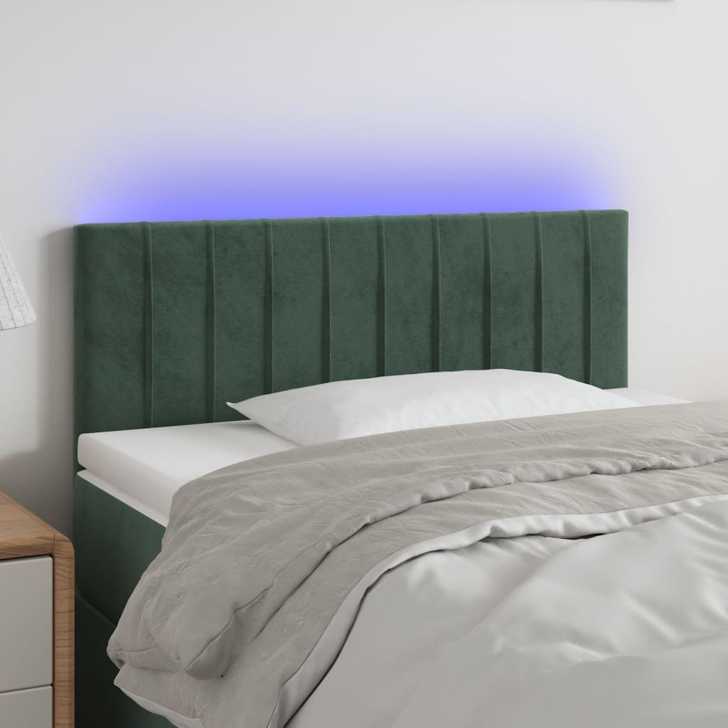 vidaXL Tăblie de pat cu LED, verde închis, 100x5x78/88 cm, catifea