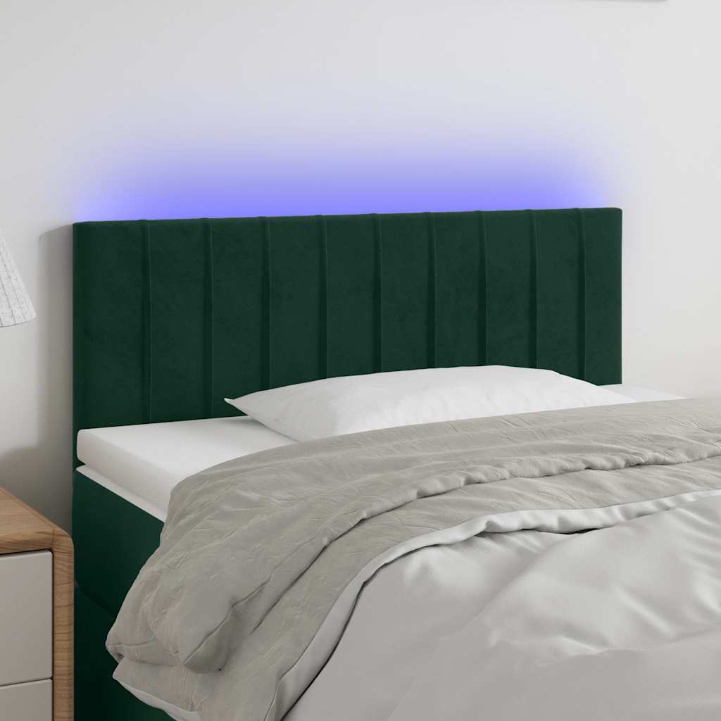 vidaXL Tăblie de pat cu LED, verde închis, 100x5x78/88 cm, catifea
