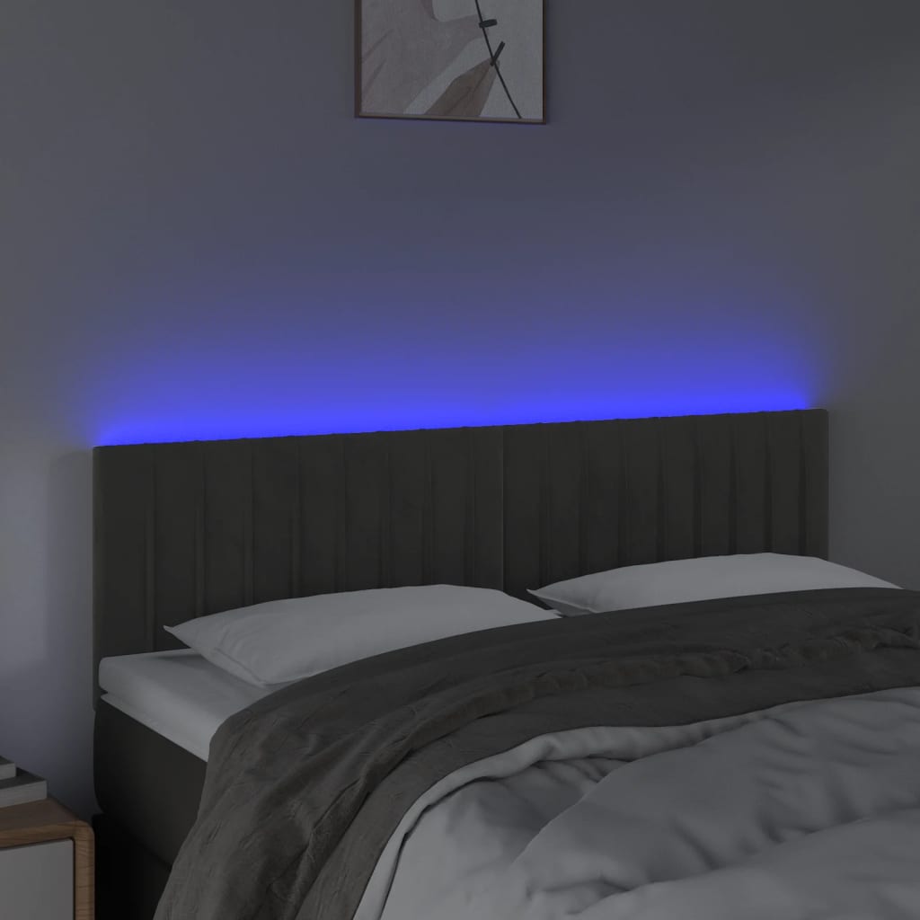 vidaXL Hoofdbord LED 144x5x78/88 cm fluweel donkergrijs afbeelding