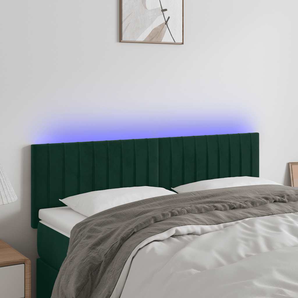 vidaXL Tăblie de pat cu LED, verde închis, 144x5x78/88 cm, catifea