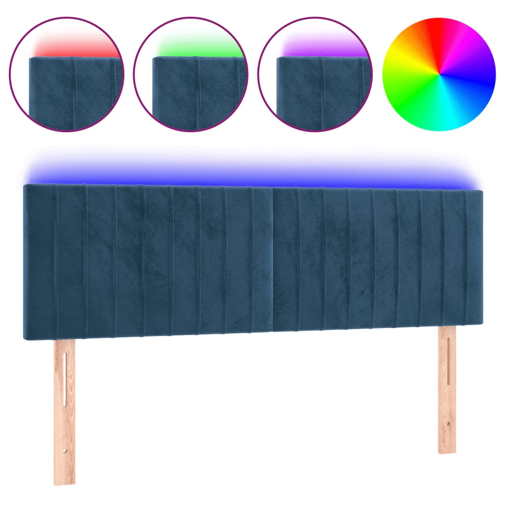 vidaXL Čelo postele s LED tmavě modré 144x5x78/88 cm samet