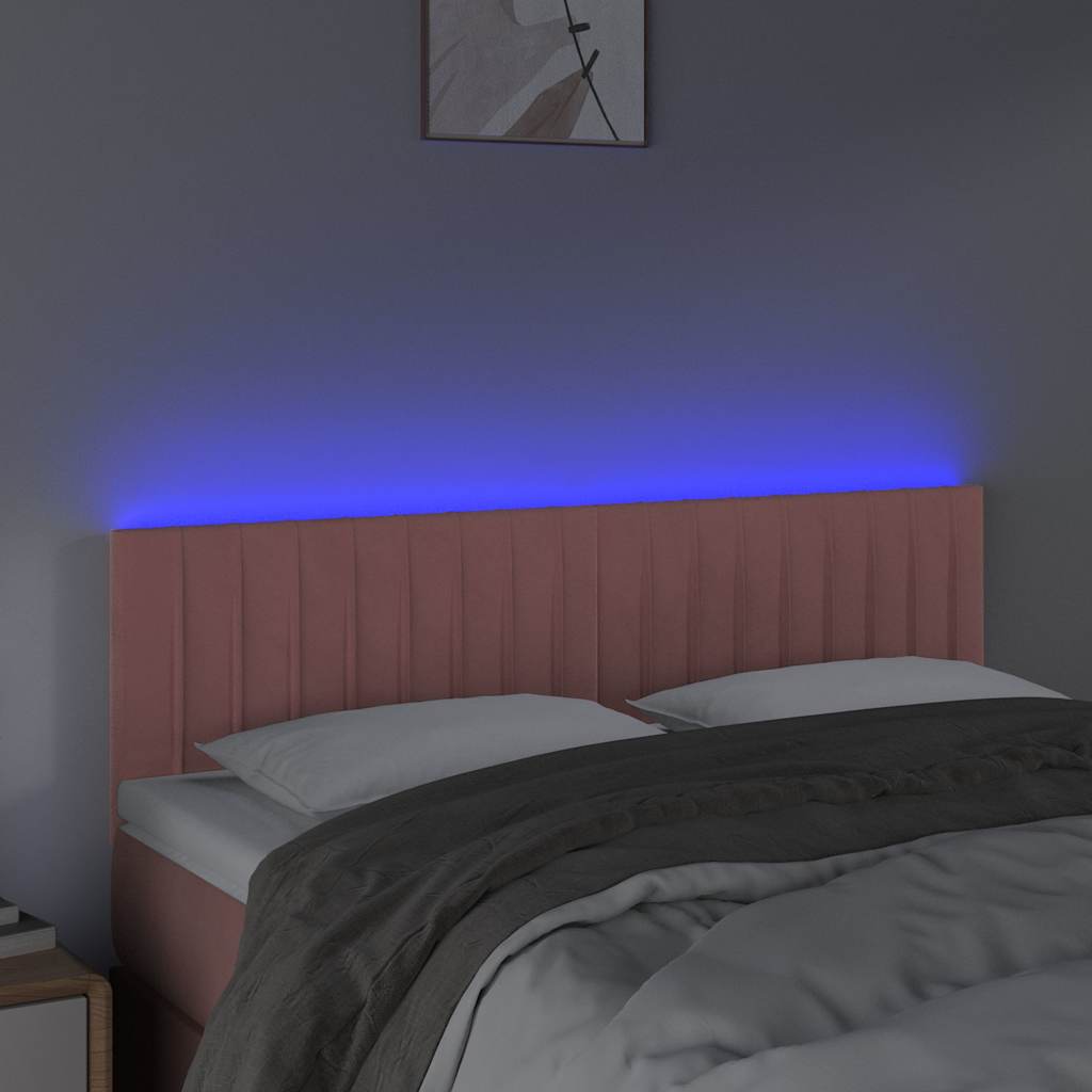 vidaXL Hoofdbord LED 144x5x78/88 cm fluweel roze, foto 2