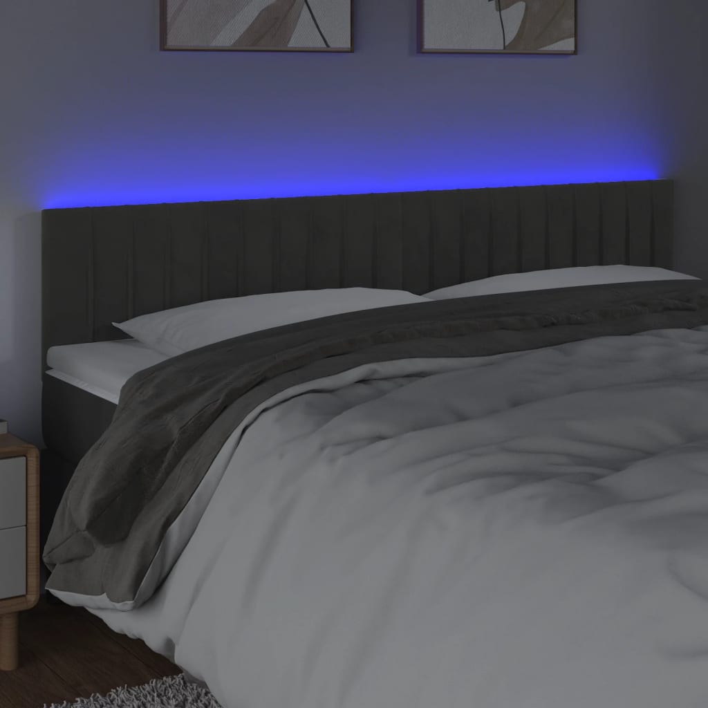 vidaXL Hoofdbord LED 160x5x78/88 cm fluweel donkergrijs afbeelding