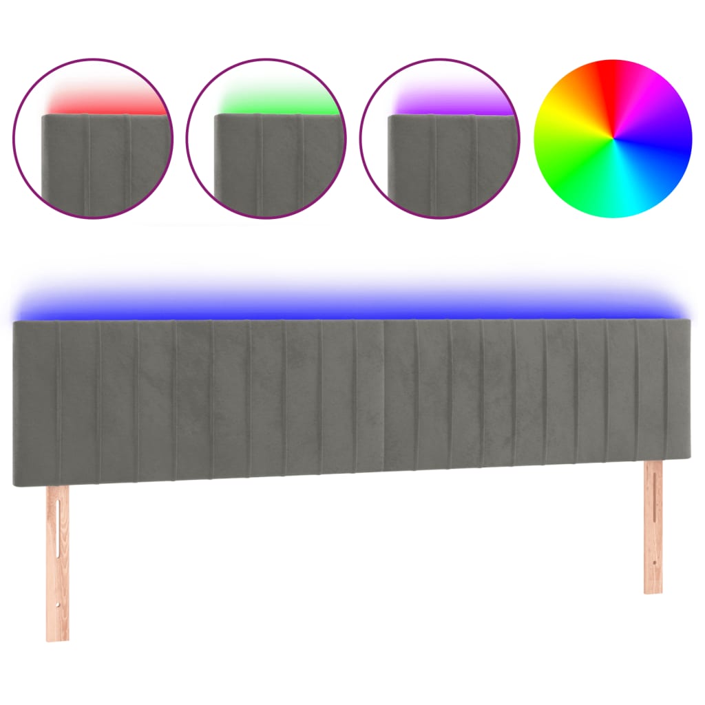 vidaXL Čelo postele s LED světle šedé 180x5x78/88 cm samet